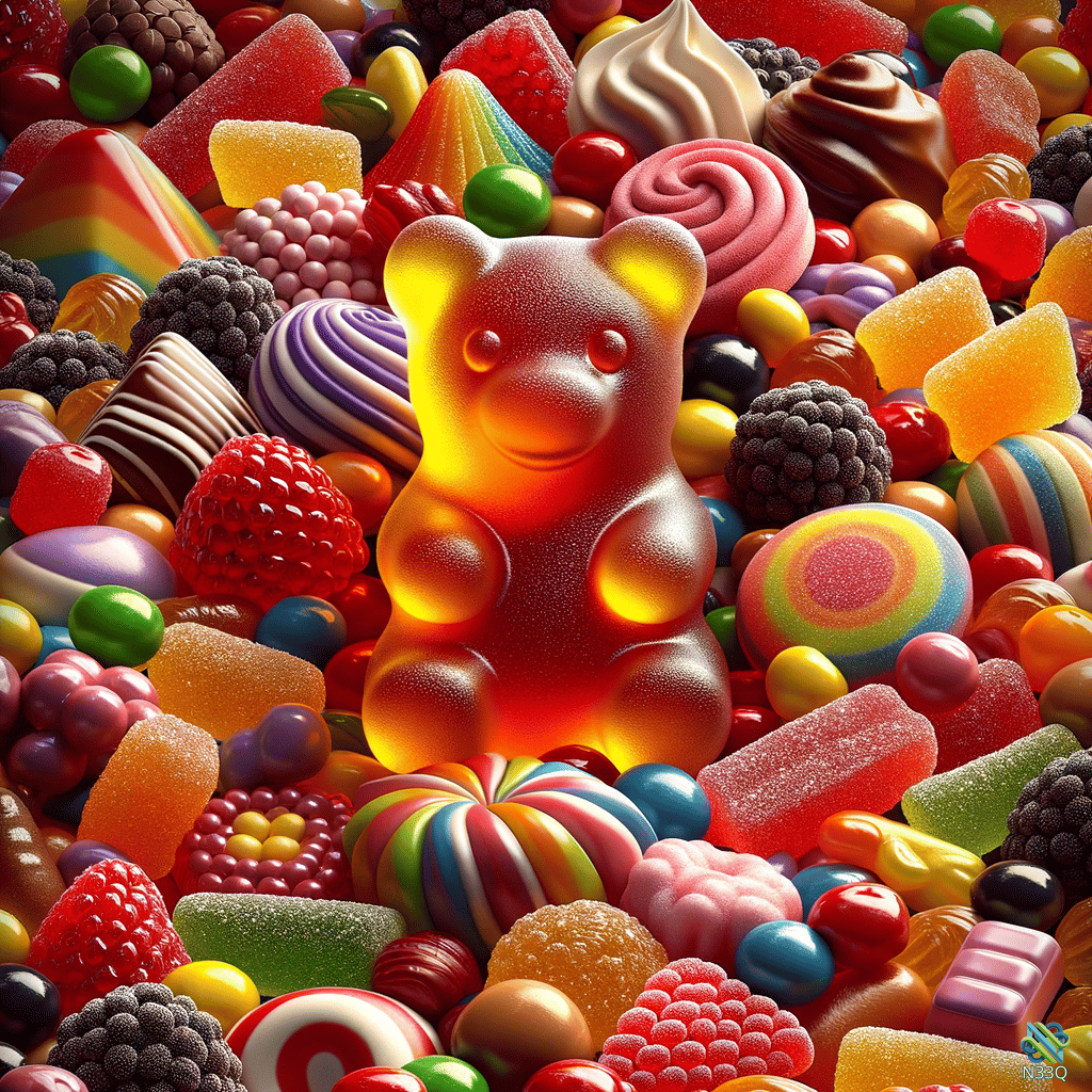 Glowing Gummy Bear in Candy Pile