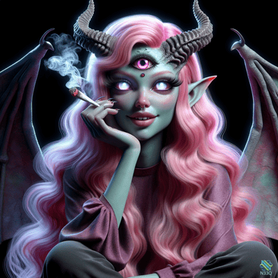 Pink-Haired Demoness Smoking with Third Eye