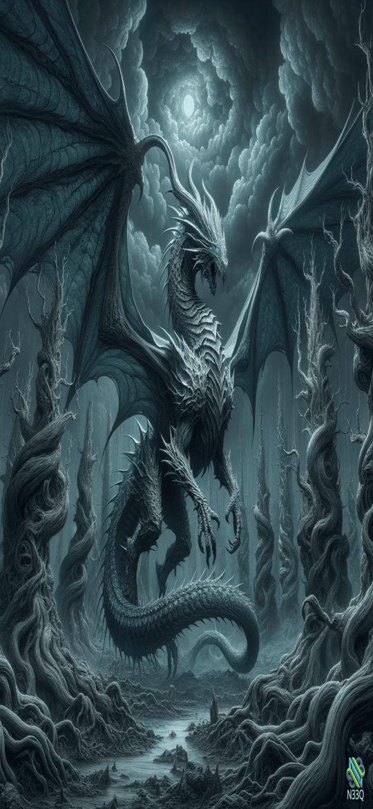 Dragon in Gnarled Moonlit Forest