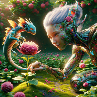 Cyborg Woman and Dragon by Pink Lotus
