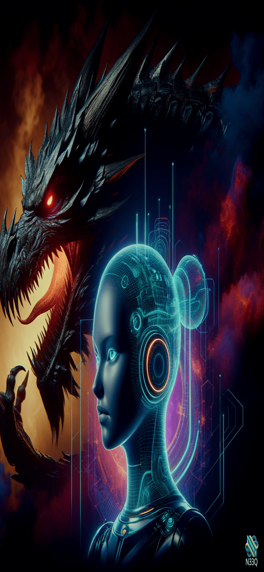 Cyborg Facing Fierce Black Dragon