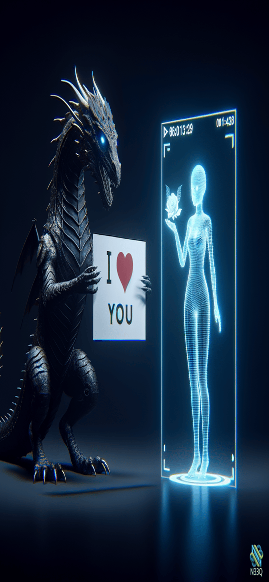 Dragon Holding I Love You Sign by Hologram