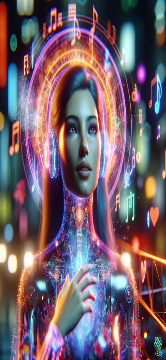 Neon Cyber Woman with Musical Halo