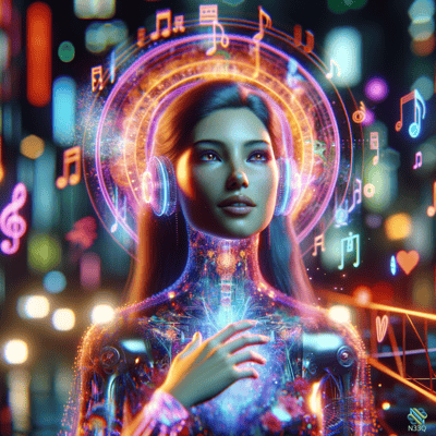 Neon Cyber Woman with Musical Halo