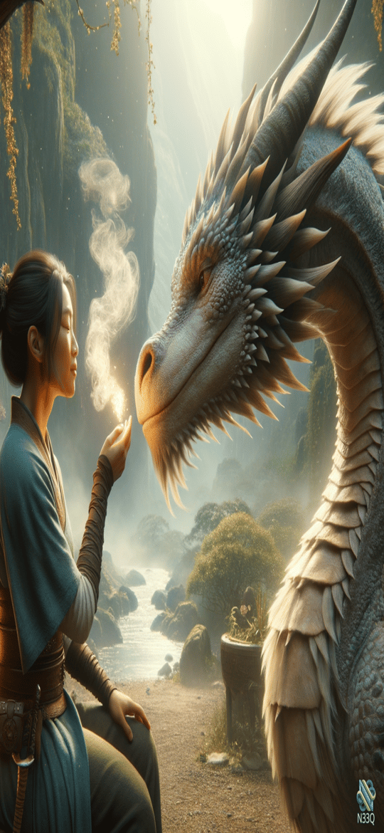 Woman Offering Light to Silver Dragon