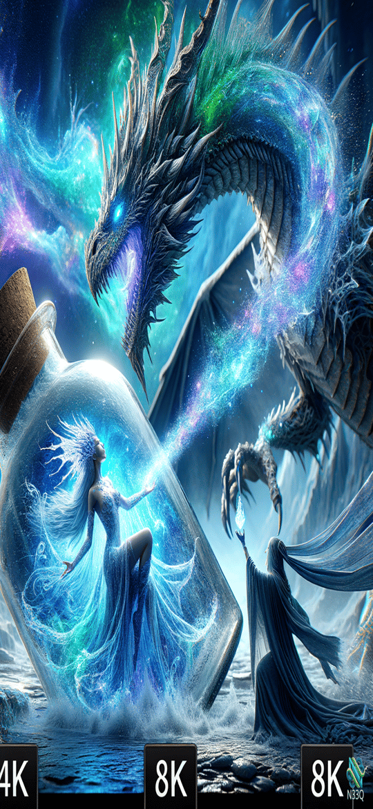 Woman in Glass Bottle with Cosmic Dragon