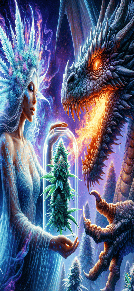 Fairy Offering Cannabis Jar to Dragon