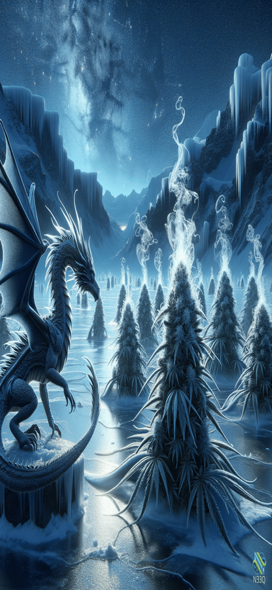 Ice Dragon Among Frozen Cannabis Plants