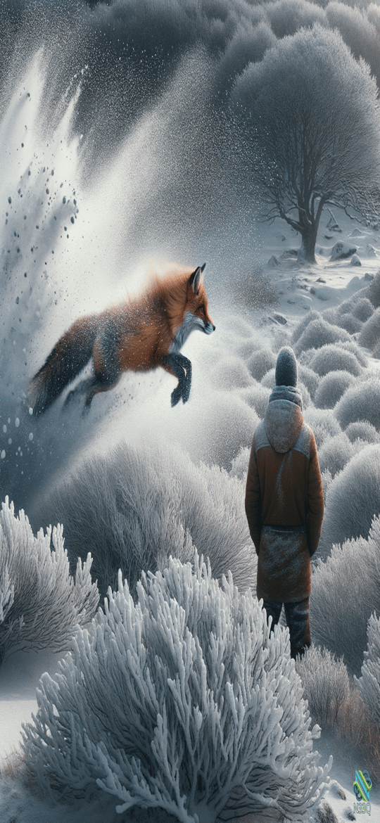 Red Fox Leaping Past Snowy Watcher