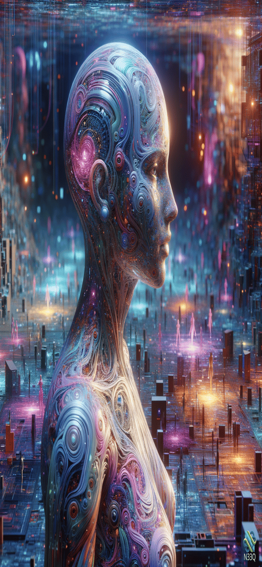 Female Cyborg in Neon Cyberpunk City