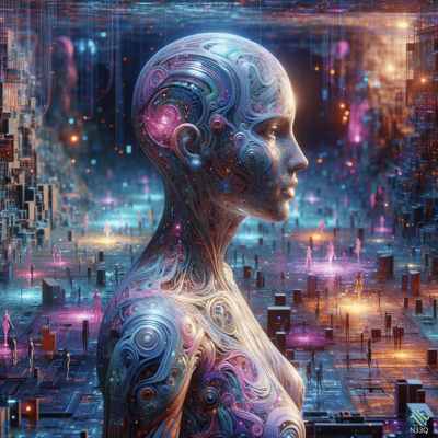Female Cyborg in Neon Cyberpunk City