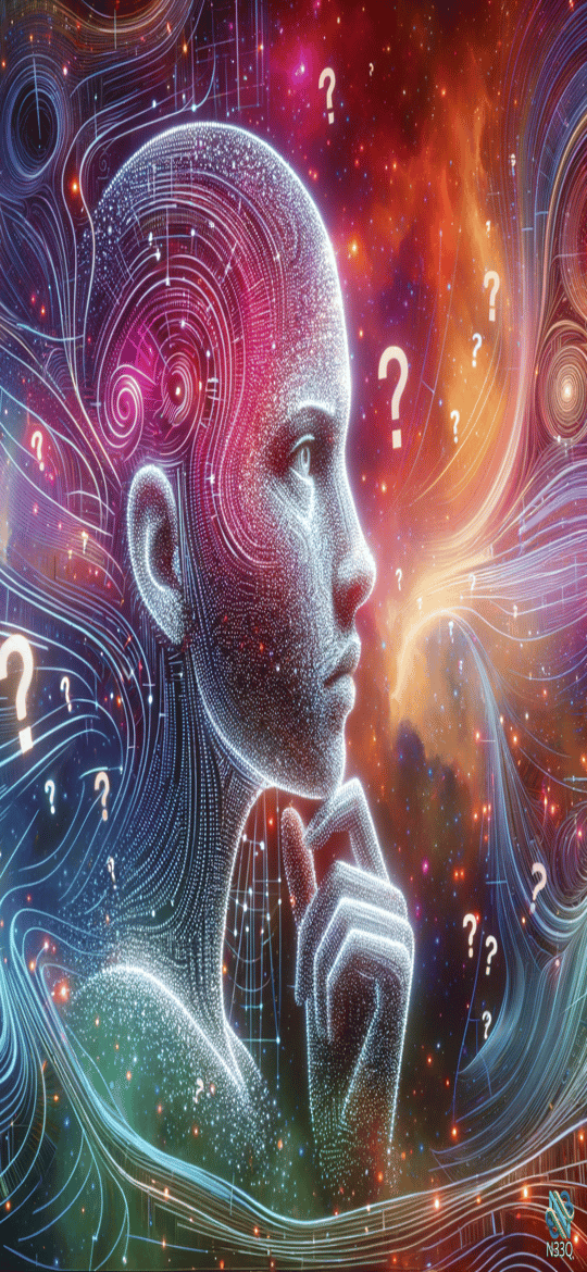 Glowing Cosmic Figure Contemplating in Nebula