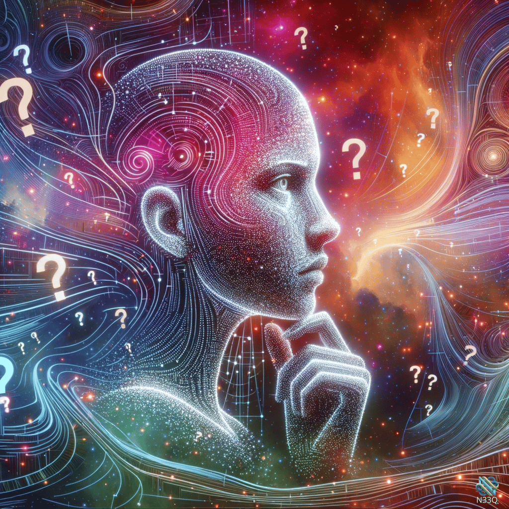 Glowing Cosmic Figure Contemplating in Nebula