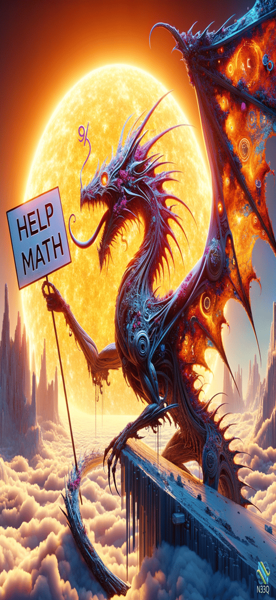 Cybernetic Dragon Holding Help Math Sign