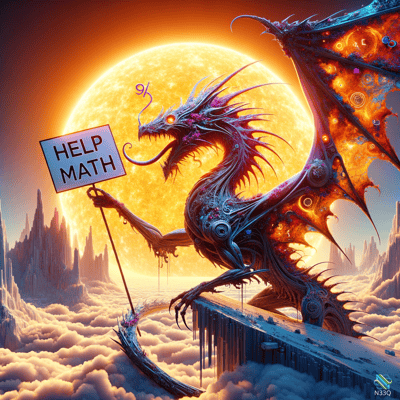 Cybernetic Dragon Holding Help Math Sign
