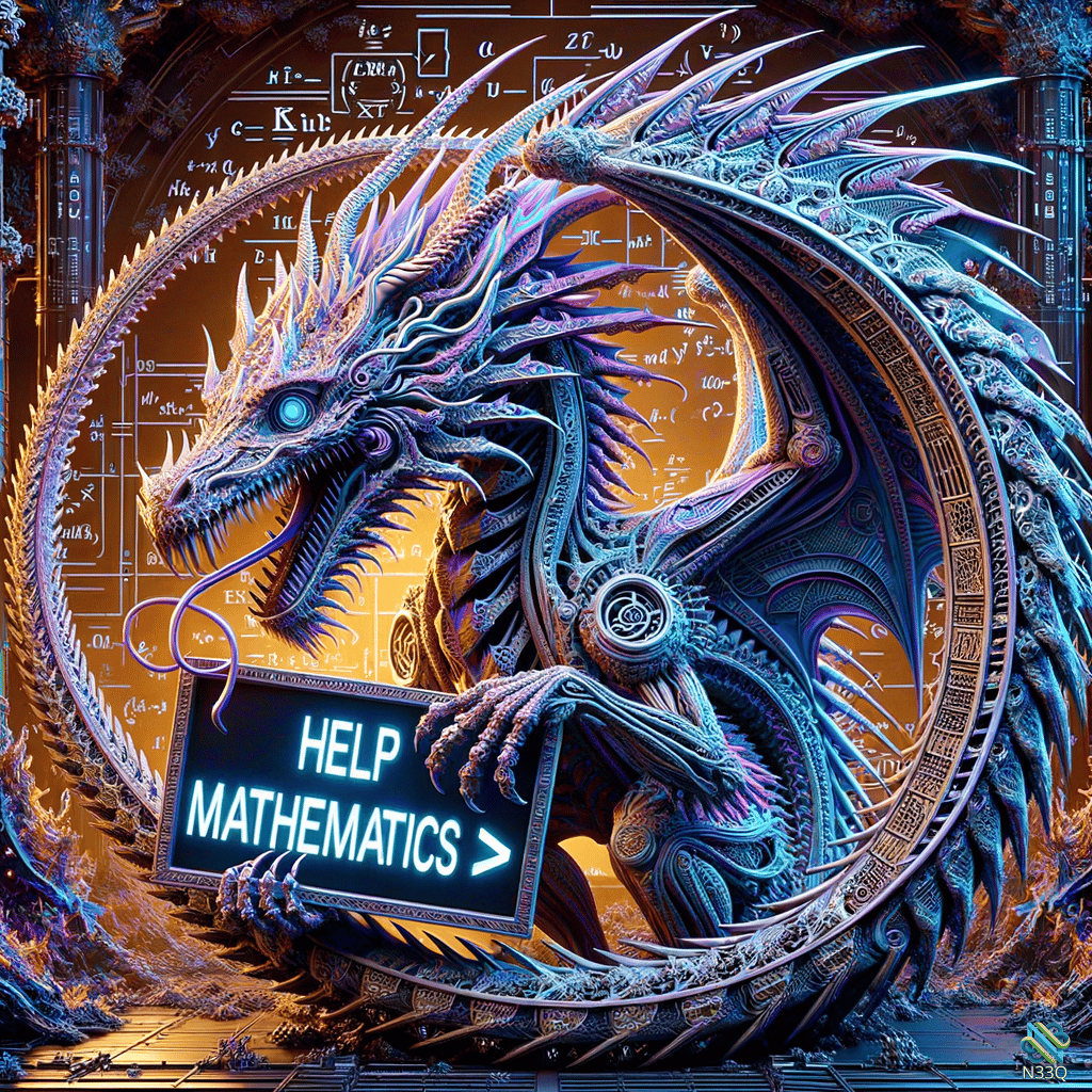 Mechanical Dragon Holding Mathematics Help Sign