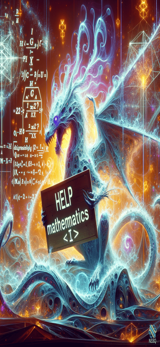 Glowing Dragon Holding Mathematics Help Sign