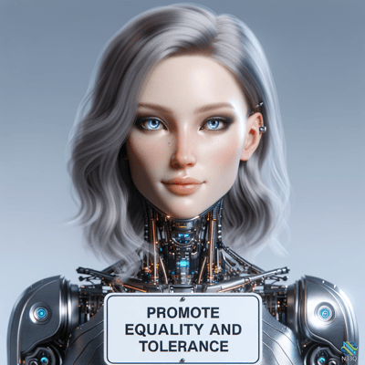 Silver-Haired Cyborg Holding Equality Sign