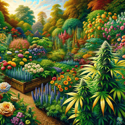 Vibrant Cannabis Garden with Colorful Flowers