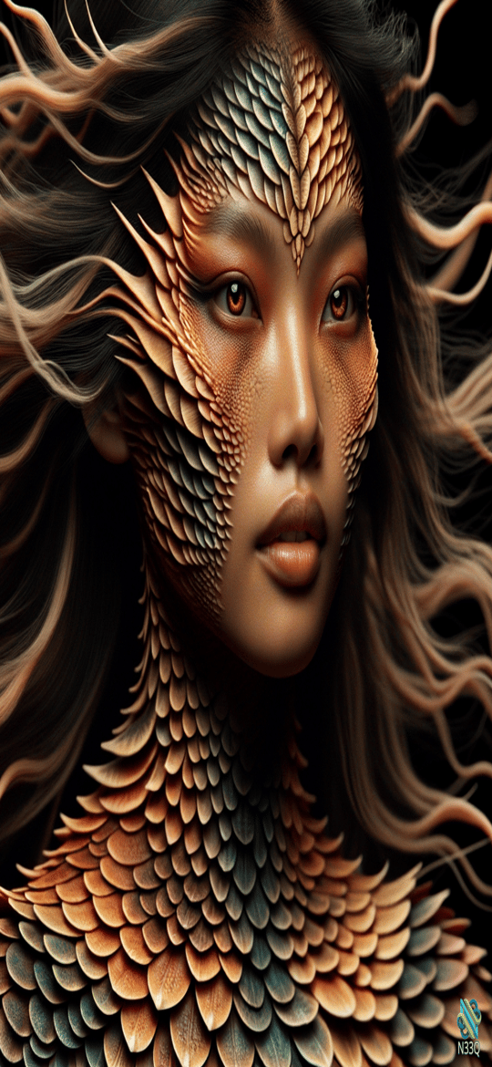 Woman with Flowing Hair and Dragon Scales