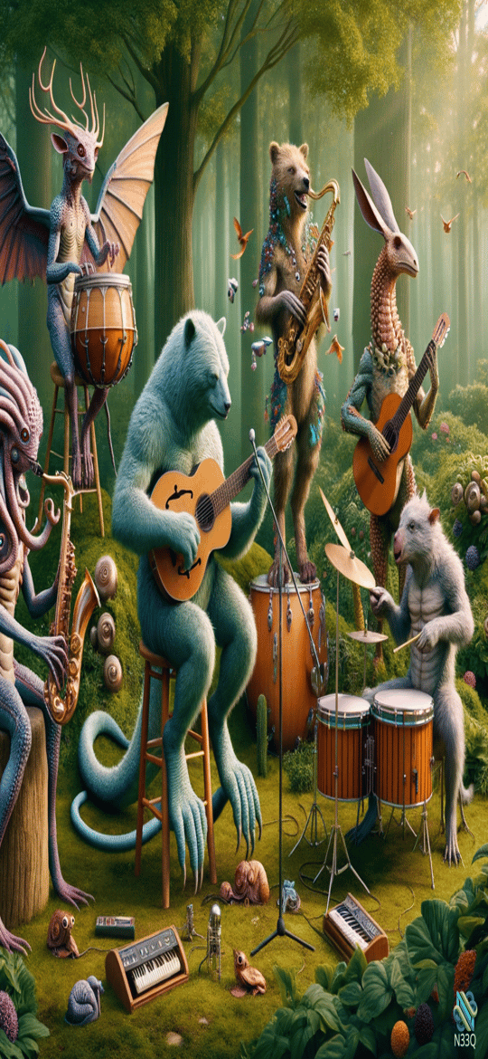 Fantasy Animals Jamming in Forest Band
