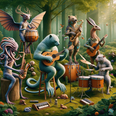 Fantasy Animals Jamming in Forest Band