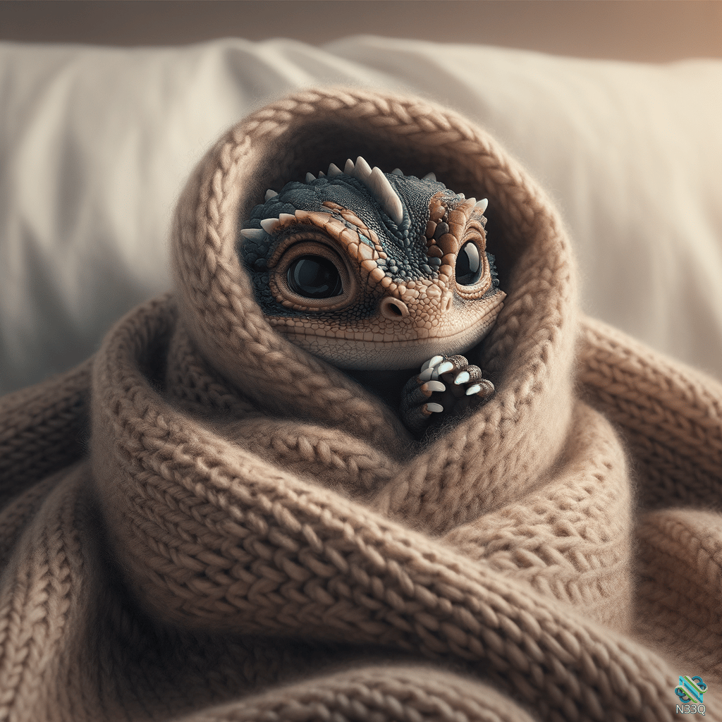 Baby Dragon in Knitted Beige Blanket