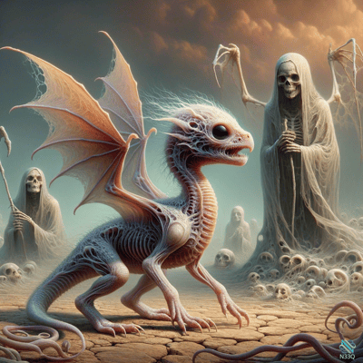 Skeletal Dragon Facing Grim Reapers