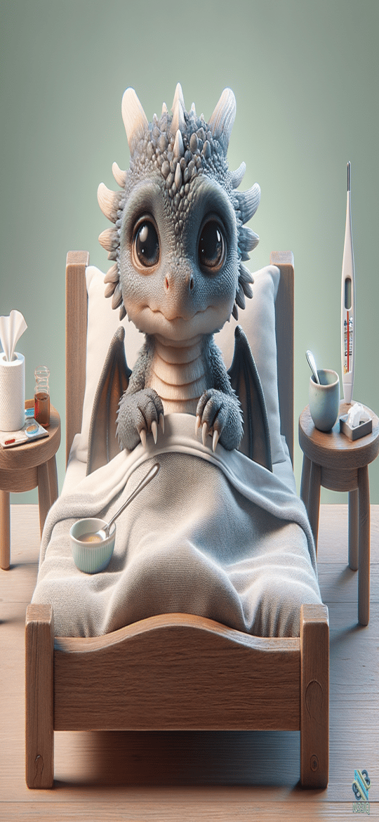 Sick Baby Dragon Tucked in Bed