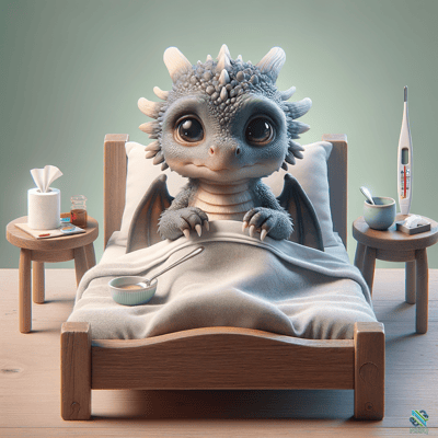 Sick Baby Dragon Tucked in Bed