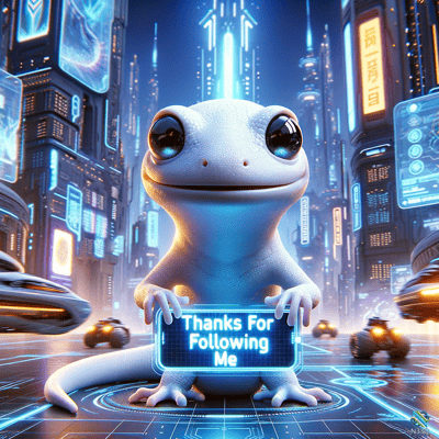 White Gecko Holding Thanks Sign in Neon City