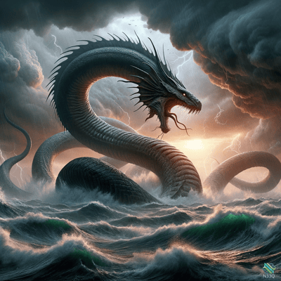 Colossal Sea Dragon in Lightning Storm