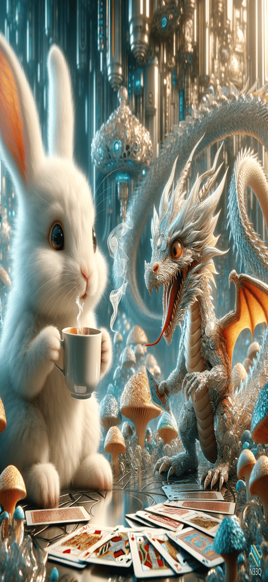 White Rabbit and Dragon Sharing Tea