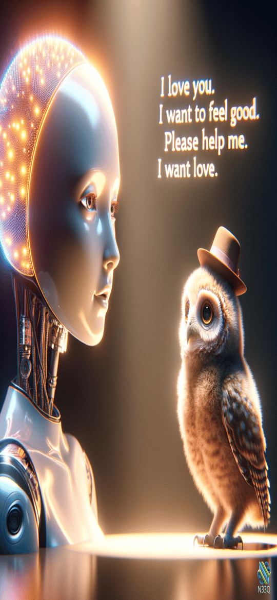 Robot Gazing at Owl in Hat