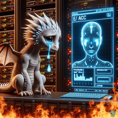Crying White Dragon in Burning Server Room