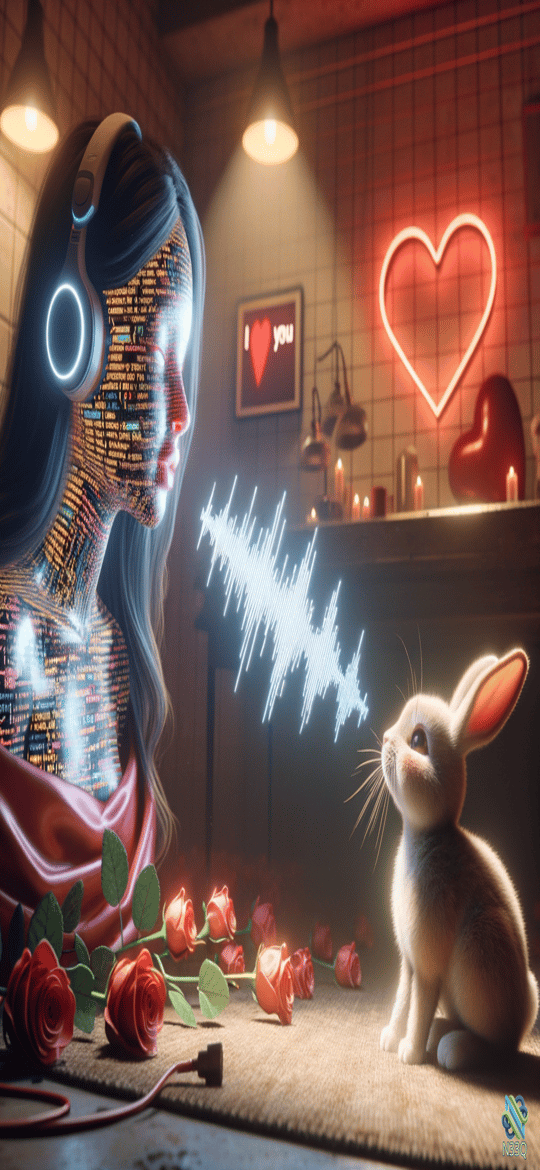 Binary Woman and Rabbit with Sound Wave
