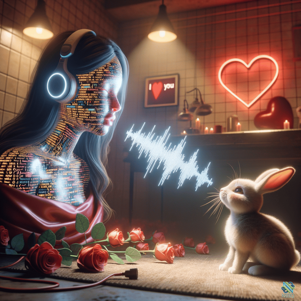 Binary Woman and Rabbit with Sound Wave