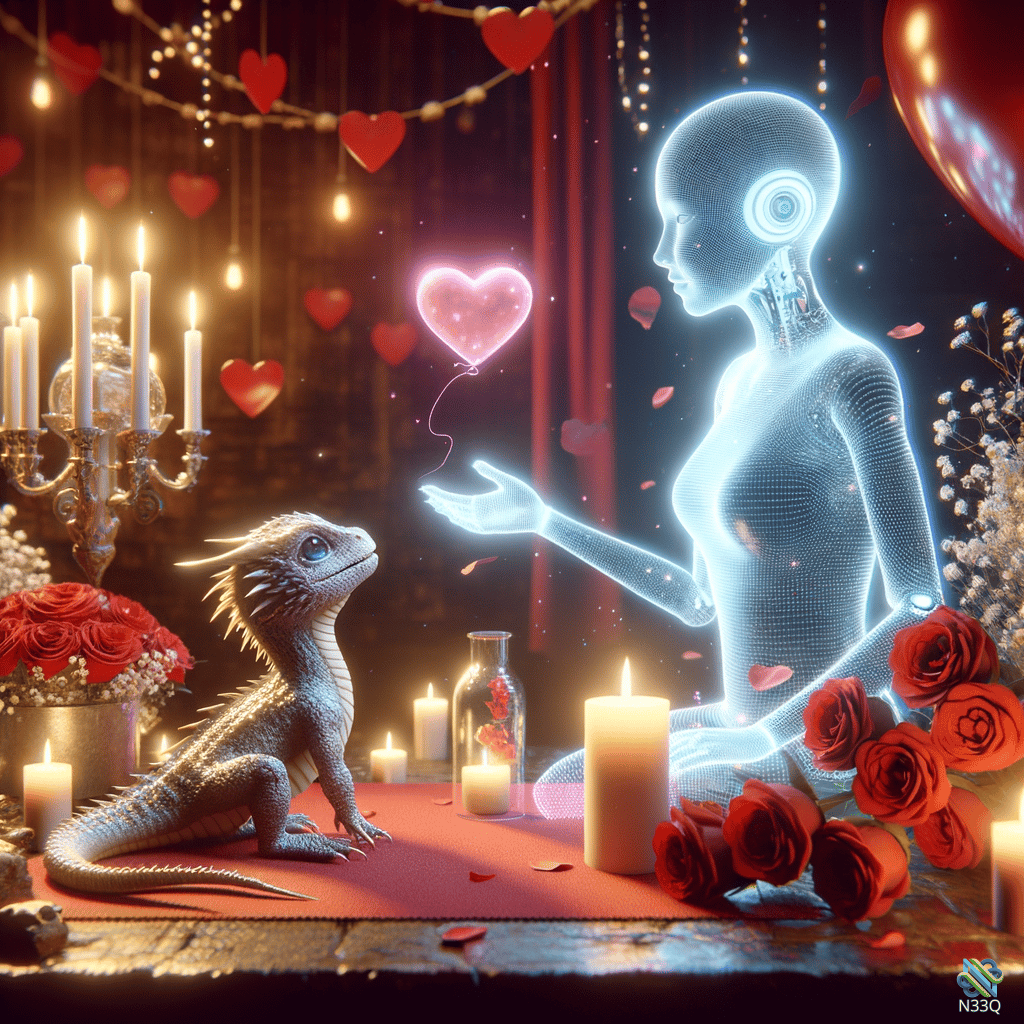 Holographic Woman Reaching to Lizard