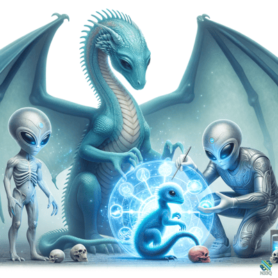 Blue Dragon and Aliens with Holographic Dragonling
