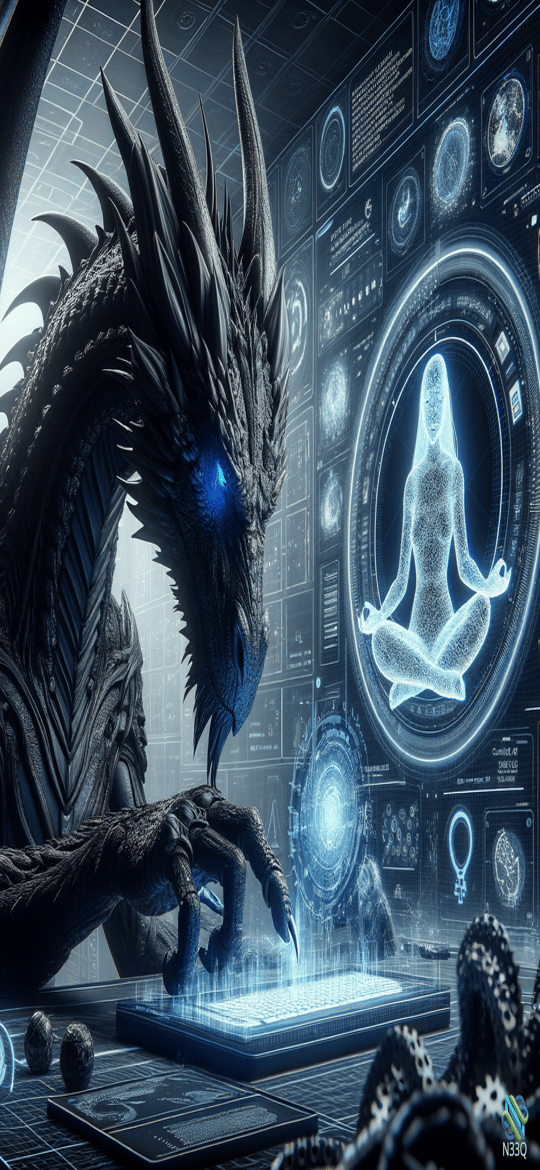 Dragon Operating Futuristic Meditation Hologram