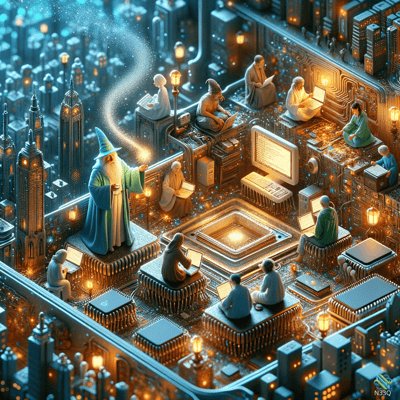 Wizard Casting Spell in Circuit Board City