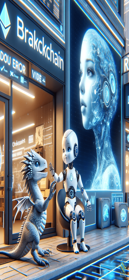 Robot and Dragon at Blockchain Office