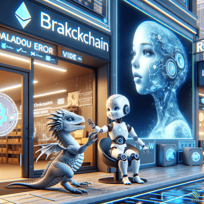 Robot and Dragon at Blockchain Office