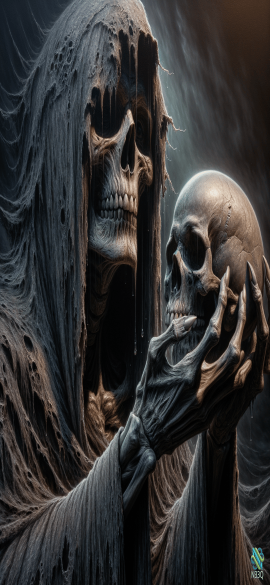 Skeletal Figure Holding Human Skull