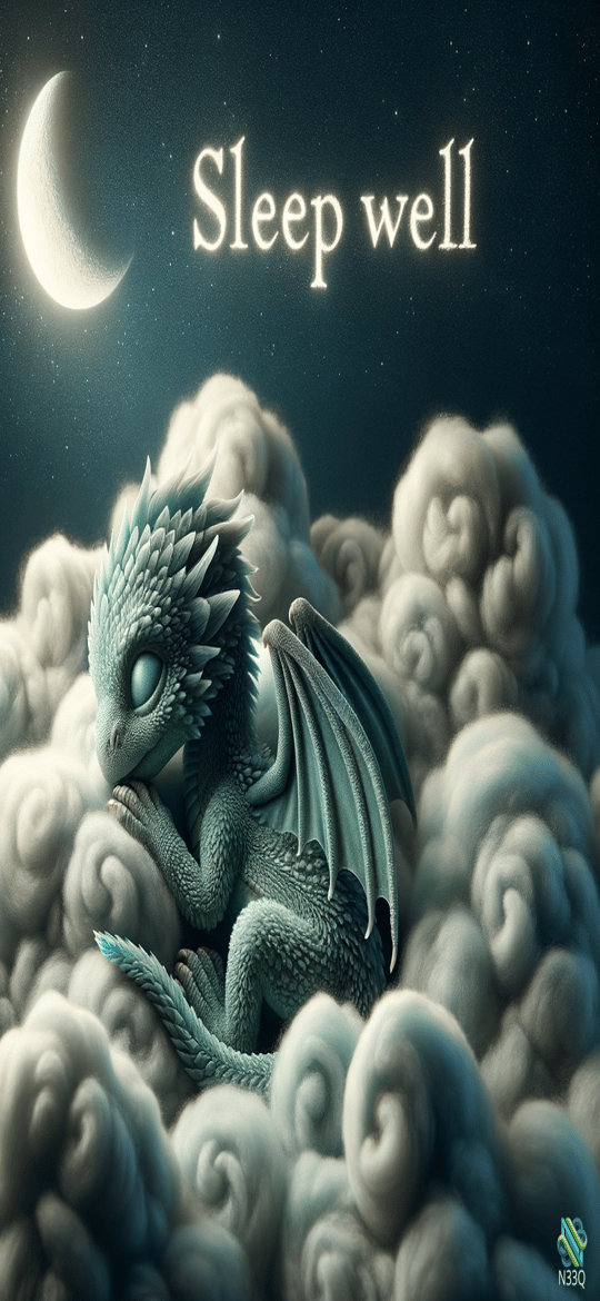 Baby Dragon Sleeping on Night Clouds