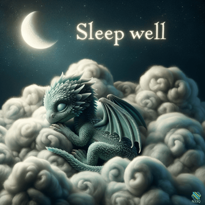 Baby Dragon Sleeping on Night Clouds