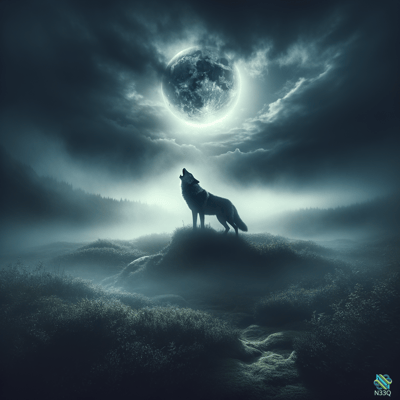 Wolf Howling Under Full Moon on Hill