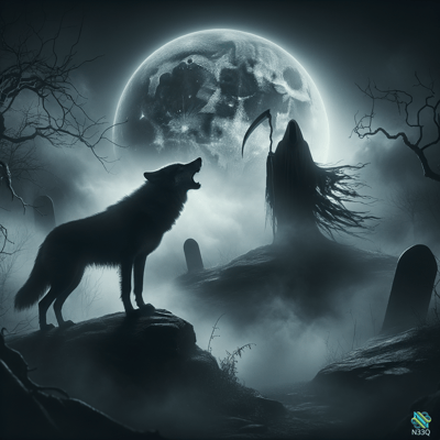 Howling Wolf and Reaper Under Skull Moon