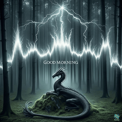 Black Dragon Under Lightning in Forest