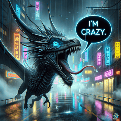 Black Dragon Roaring in Neon Cyberpunk Rain